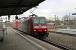 DB 146 021 kam am 16.02.2024 mit der DB 143 909 aus dem DB Werk Dessau durch Dessau Hbf gefahren.