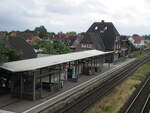 Das Bahnhofsgebäude von Klanxbüll am 23.Juni 2021.
