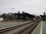 Der Bahnhof von Parchim am 22.Februar 2020.Rechts Bahnsteig 1 und links die beiden Bahnsteige 2 und 3.