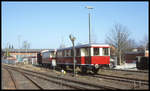 Diverse Museums Fahrzeuge standen am 21.2.2003 im alten BW im Bahnhof Rahden in Westfalen.
