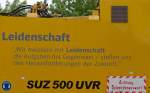 Aufschrift am Schnellumbauzug von Plasser & Theurer, gesehen auf dem Sd- Bahnhof in Neustrelitz.