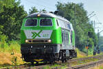 Aixrail 218 457-0  am Nachmittag des 21.7.2023 auf der KBS 485 Aachen- Mönchengladbach als Lokzug unterwegs, hier kurz vor Rimburg.