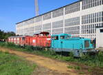 Blick auf das Werksgelände der WISAG , abgestellte Lokomotiven.