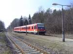 Hier fhrt der 628 640 in den Bahnhof Zernsdorf auf der Strecke Knigs Wusterhausen - Frankfurt/Oder.(30.03.04)