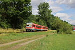 DB 628 445 verlässt Lauterecken-Grumbach zur Fahrt über die Lautertalbahn nach Kaiserslautern Hbf.