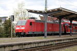 Die leicht eingedellte DB 146 008 mit dem RE 16938 von Schnebeck-Bad Salzelmen nach Uelzen, am 05.04.2024 in Magdeburg-Neustadt.