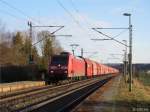 185 158-3 zieht am 03.Mrz 2015 einen Talns-Zug durch Gundelsdorf in Richtung Saalfeld.