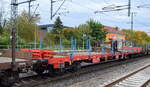Drehgestell-Flachwagen für Langschienen-Transporte vom Einsteller Rail Cargo Wagon mit ungarischer Registrierung mit der Nr.