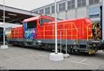 Eine Hybrid-Rangierlokomotive, hergestellt von China Railway Rolling Stock Corporation (CRRC) Ltd., der S-Bahn Hamburg steht auf dem Gleis- und Freigelände der Messe Berlin anlässlich des