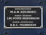 Herstellerschild an der hydraulische Diesellokomotive V 140 001.