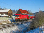 Am 20.01.2024 zog die Dresdner Lady 143 591-6 (Nvr: 91 80 6143 591-6) mit der S1 nach Bad Schandau.