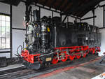 Die Dampflokomotive 99 1715-4 war Ende September 2020 im Lokschuppen am Bahnhof Jöhstadt zu sehen.