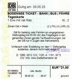 ALLENSBACH (Landkreis Konstanz), 09.05.2023, Bodensee-Ticket für die Zonen West und Ost, gekauft am Automaten des Bahnhofs Allensbach