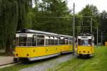 Nachdem der Triebwagen seinen Zug der Kirnitzschtalbahn in der Endstation Bad Schandau  abgeliefert  hat, setzt er fr eine erneute Fahrt in Richtung  Beuthenfall  ans andere Ende des Zuges um.