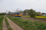 Am 24.04.2022 zog T4D-M 2148 einen N-TGZ auf der Linie 11 in Richtung Schkeuditz.