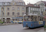 München MVV Tramlinie 19 (p3.17 3031 + P3-16 20xx) Pasing, Marienplatz im Juli 1992.