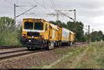 Nachschuss auf die Gleis- und Weichenschleifmaschine Harsco Track Technologies RGH20C Rail Grinder (99 80 9127 004-6 D-VATSG), die am Abzweig Saalebrücke in Halle Südstadt (Bft Südstadt