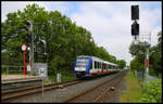 Einfahrt des AKN VT 622656 nach Eidelstedt am 26.5.2020 um 12.04 Uhr in Kaltenkirchen Süd.