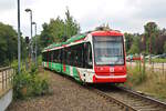 CB (Citybahn Chemnitz) 690 439-4 erreicht als C13 den Endbahnhof Burgstädt.