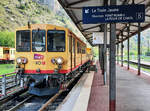 An unserem Reisetag stand diese ältere Komposition des 'Train Jaune' in Villefranche - Vernets-les-Bains zur Abfahrt bereit.