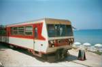Schmalspurbahn auf der Insel Korsika - Calvi-Bastia
Mai 1999  (Tochterunternehmen der SNCF) am Strand
