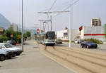 Grenoble TAG Ligne de tramway / SL A (TFS / Tw 2010) Fontaine, Boulevard Paul Langevin (Terminus / Endstation Fontaine-La Poya) im Juli 1992.