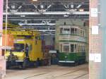 Im Depot am Manchester Square stehen die berühmten Doppelstockstraßenbahnen von Blackpool.