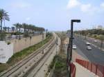 Blick Richtung Norden auf die zweigleisige Hauptstrecke Tel Aviv-Haifa-Akko-Nahariya.