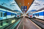 ETR 563 503-3  Cità di Udine  und ETR 563 507-4  Cità di Pordenone  präsentieren sich im Bahnhof Tarvisio Boscoverde gleich doppelt.