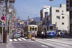 Die Strassenbahn von Nagasaki - Zentralstation in der Stadtmitte am 18.März 1981.