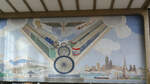 Wandgemälde (Westseite des Empfangsgebäudes, zu den Gleisen hin) von Peter Alma von 1939 im Bahnhof Amsterdam Amstel.