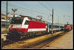 1014.005 wartet am 18.09.1995 mit EC63 in Wien West auf die Abfahrt.