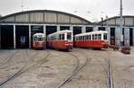 Welches Depot der Wiener Straßenbahn ist das wohl? SGP- Straßenbahnbeiwagen der Serie c 1.