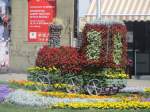 Dampflok aus Blumen als Zierde einer Verkehrsinsel in Kattowitz an der ul.