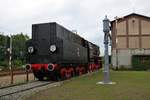Ein Dampflok Denkmal am 18.07.18 in Rzepin (Polen) mit einer Ty51 