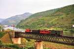 Der Zug, der mit Lok 9030 an der Spitze den Rio Corgo bei Rgua berquert, ist kein Sonderzug fr Bahn-Nostalgiker, sondern der planmige Personenzug nach Chaves (10.
