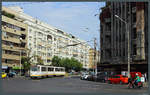 Am Nordbahnhof von Bukarest wendet die Straßenbahnlinie 46 in einer großen Blockumfahrung.