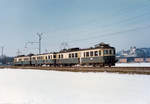 EBT/VHB: Regionalzug bestehend aus einem BDe 4/4 I Pendel und einem BDe 4/4 I bei Oberburg im Januar 1985.