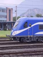Frontansicht des Steuerwagens der Israel Railways, der zu Testzwecken in der Schweiz weilt.