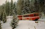 TRN/CMN: Doppeltraktion BDe 4/4 auf der Fahrt von Les Ponts-de-Martel nach La Chaux-de-Fonds im Dezember 1986.