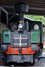 Die Dampflokomotive 150-003 wurde 1893 gebaut und ist hier Ende August 2019 im Eisenbahnmuseum Ljubljana zu sehen.