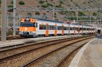 Einfahrt in den Bahnhof Portbou für 364M (Rodalies de Catalunya) am 23.09.2016.