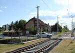 Der Bahnbergang vor dem Bahnhof in Balatonkenese, am 10.08.2022.