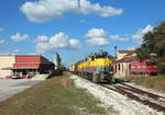 407 & 408 pass the old Lake Placid station whilst hauling the Desoto Turn  back to Clewiston, 17 Feb 2020